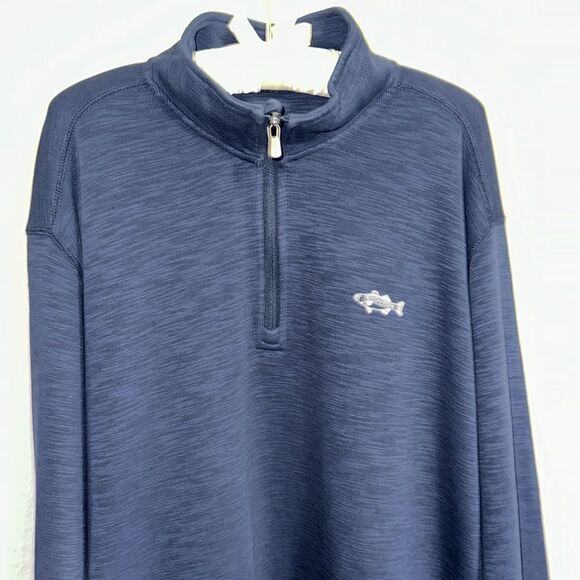 ORVIS XL Heather Navy Mock Neck Quarter Zip Knit Sweater - Picture 3 of 13